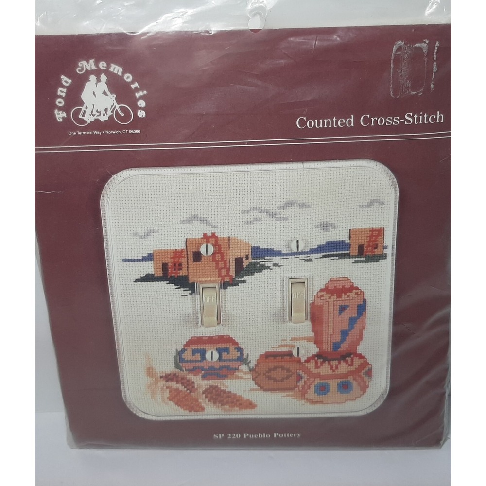 Fond Memories Pueblo Pottery Double Light Switch Plate Counted Cross Stitch Kit